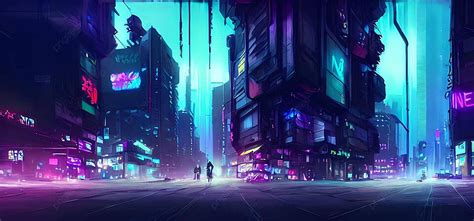 Futuristic Cyberpunk Cityscape In Neon Blue Building Sky Photo Background And Picture For Free ...