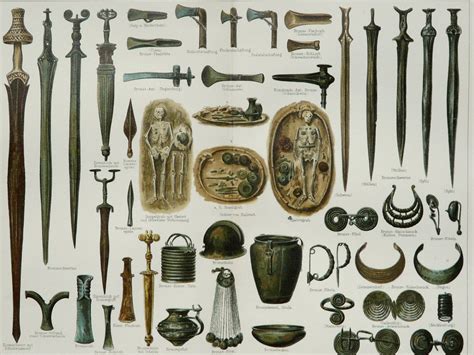 1894 Antique ANCIENT WEAPONS print. Bronze Age. Swords