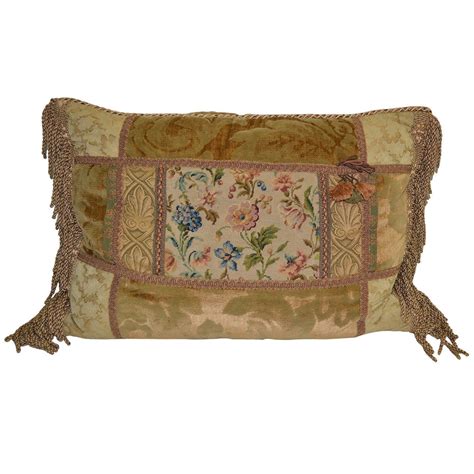 Vintage Floral Needlepoint Trimmed Fringed Pillow For Sale at 1stdibs