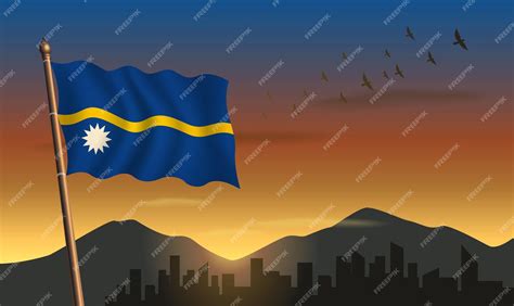 Premium Vector | Nauru flag glow in sunset background