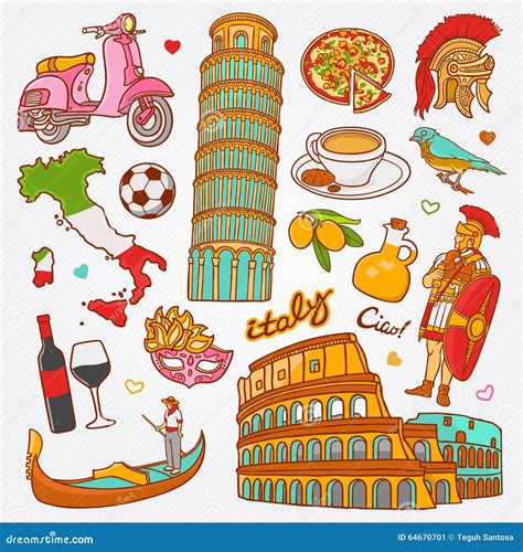 Italy Doodles / Italy Vector Elements And Icons. Doodle Pattern With ...