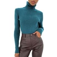 WJHWSX Waffle Knit Sweater Women Skinny Pullover Cool Turtleneck Ugly ...