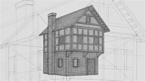 How To Draw a Medieval House in Two Points Perspective - YouTube