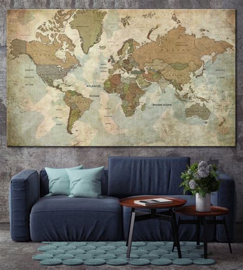 Detailed World Map Canvas Map Print Large World Map Canvas | Etsy