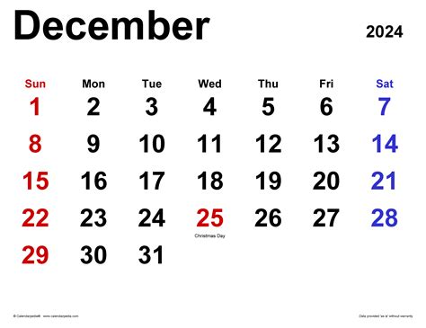 December 2024 Calendar | Templates for Word, Excel and PDF