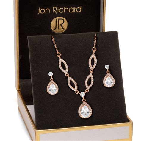 Jon Richard Rose Gold Cubic Zirconia Pear Necklace And Earring Set - Gift Boxed - Jewellery from ...