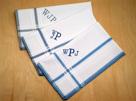 Set of 3 Mixed Mens Striped Monogrammed Hankies Font R