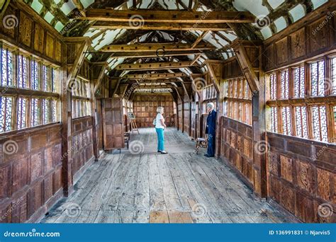 Interior View of Medieval Tudor Long Gallery in Little Moreton Hall in Moreton, Cheshire, UK ...