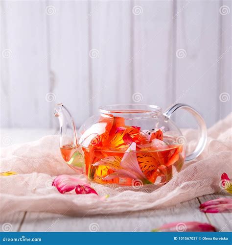 Glass Teapot with Flowers on a Light Background Stock Image - Image of ...