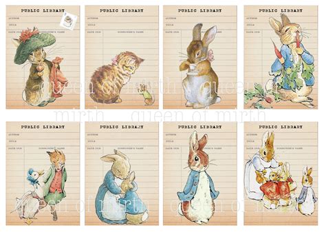 PETER RABBIT & FRIENDS Library Cards Beatrix Potter Water Color Printable Junk Journal Digital ...