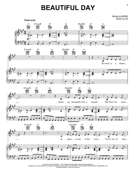 Beautiful Day sheet music by U2 (Piano, Vocal & Guitar (Right-Hand ...