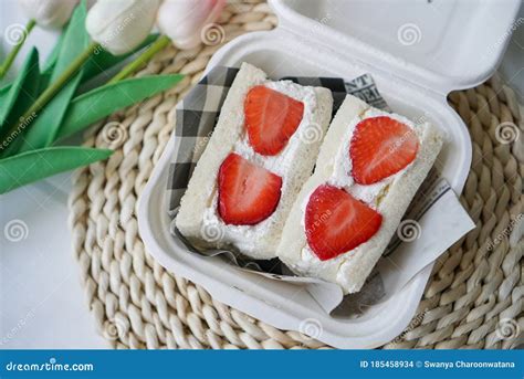 Strawberry Fresh Cream Sandwich. a Popular Snack in Japan. Stock Photo ...