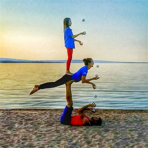 Bob and Trish, acro yoga, three person, juggling, bird sandwich, sunset, ashland, wisconsin ...