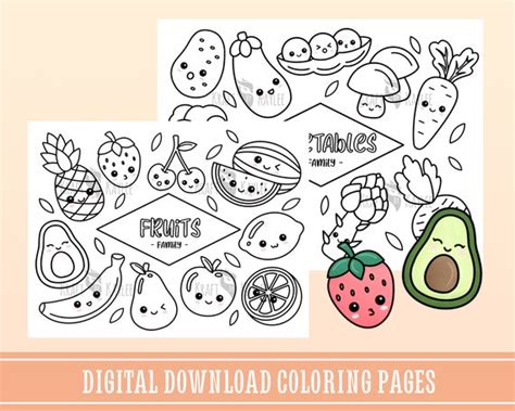 Food Coloring Pages, Kawaii Fruit Coloring Page, Kawaii Printable Pdf For Kids And Adults ...