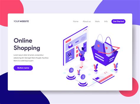 Landing page template of Online Shopping Illustration Concept. Isometric flat design concept of ...