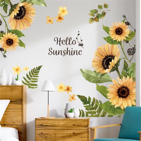 Tropical hello sunshine sunflower background wall art decoration pvc ...