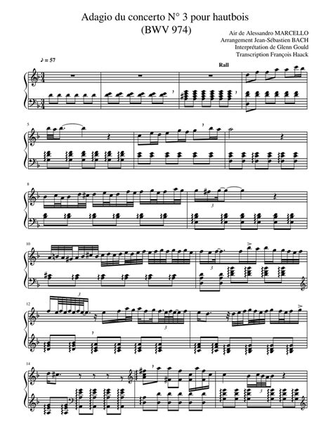 Bach Adagio BWV974 by Glenn Gould for print Sheet music for Piano (Solo) | Musescore.com