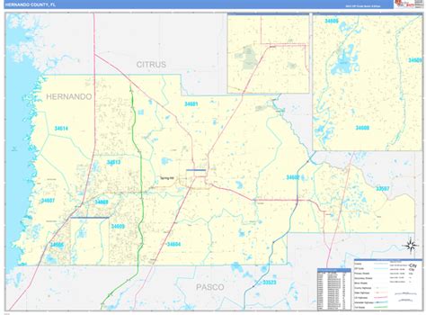 Hernando County, FL Zip Code Wall Map Basic Style by MarketMAPS - MapSales