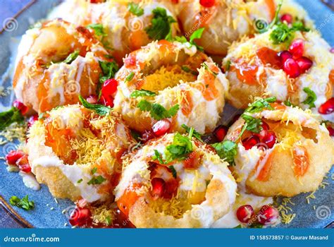 Dahi puri or dahi papdi stock image. Image of boiled - 158573857