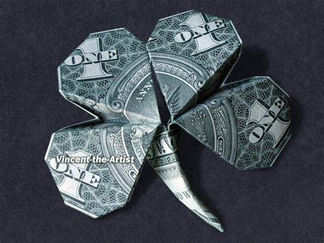 4 LEAF CLOVER Dollar Origami - Lucky Plant Flower Made of Real Money Four - Origami