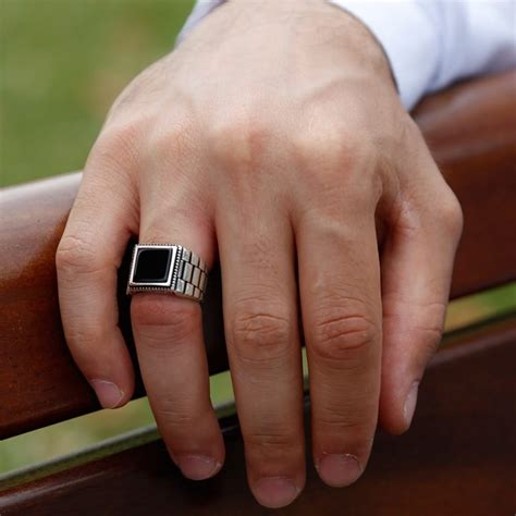 Black Square Onyx Silver Men's Ring | Boutique Ottoman Exclusive