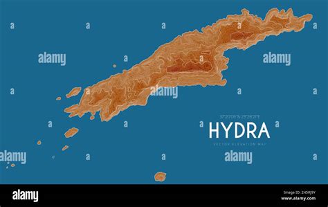 Topographic map of Hydra, Greece. Vector detailed elevation map of island. Geographic elegant ...