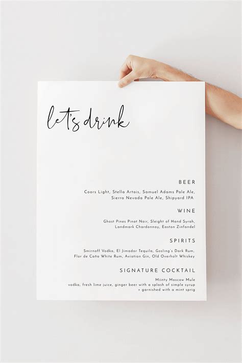 Wedding Drink Menu Template - Printable Word Searches