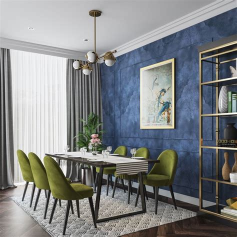 Blue Textured Wallpaper Design For Dining Rooms | Livspace