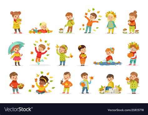 Autumn children s outdoor seasonal activities set Vector Image