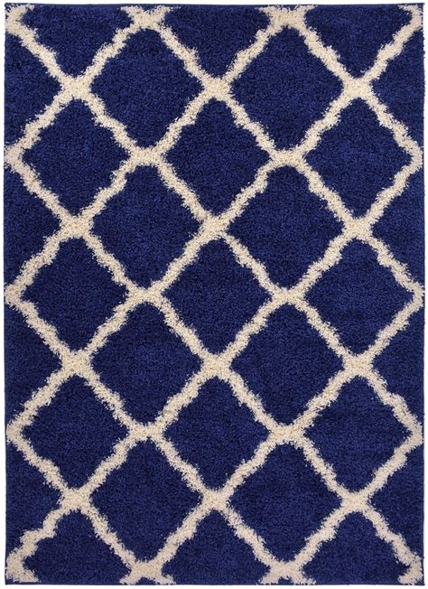 Amazon.com: RugStylesOnline Navy Blue Trellis Shag Area Rug Rugs Shaggy ...