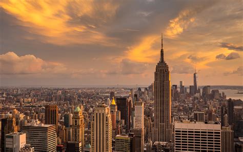 Sunset over the Manhattan, New York Wallpaper Download 5120x3200