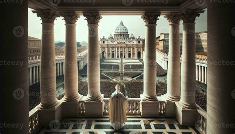 Pope at the Vatican Balcony, Facing the Crowd from Behind. Generative ...