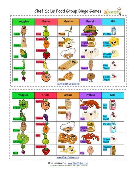 Bingo Food Groups Cards For Kids - Five