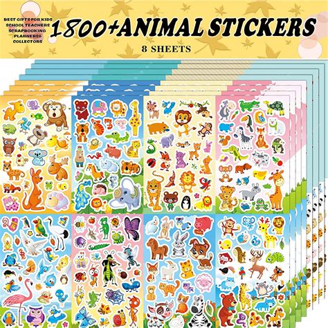 Buy Sinceroduct Animal Stickers Assortment Set, 8 Sheets (1800+ Count ...