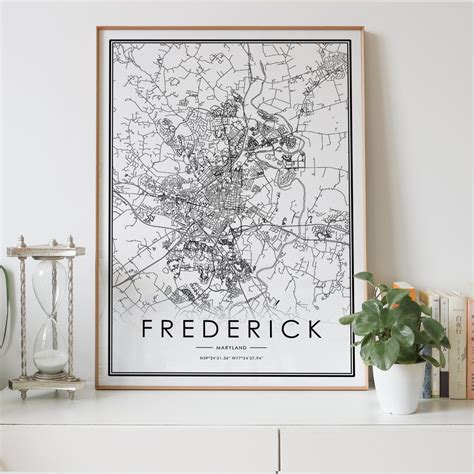 FREDERICK city map Digital download black and white print of | Etsy