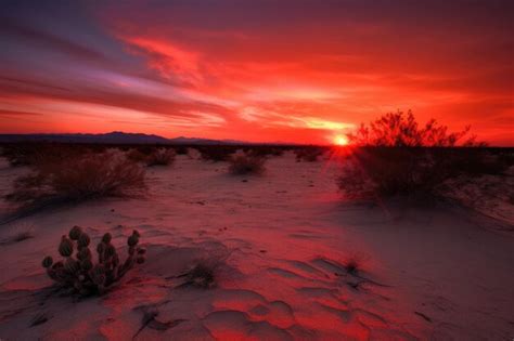 Premium AI Image | Desert with sunrise and cherryred sky created with ...