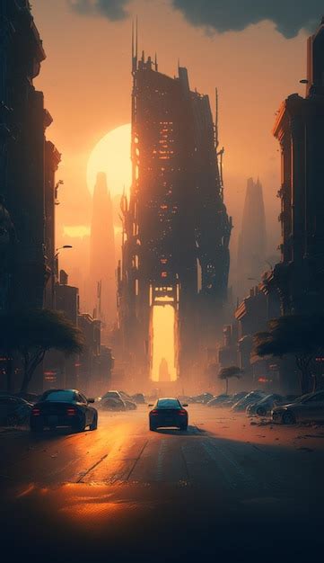 Premium AI Image | A city with a sunset in the background