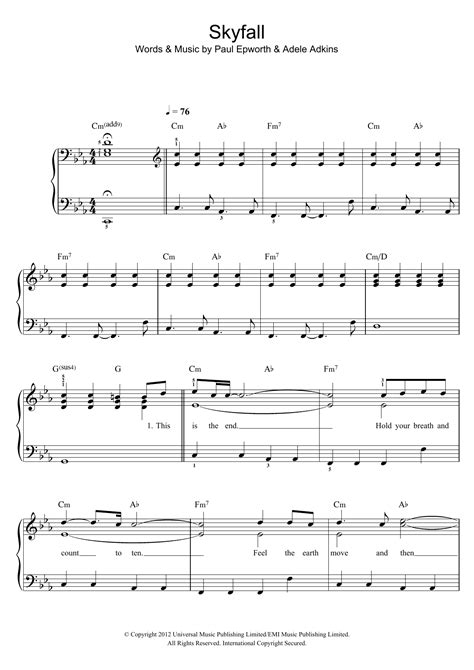 Skyfall by Adele Sheet Music for Easy Piano at Sheet Music Direct