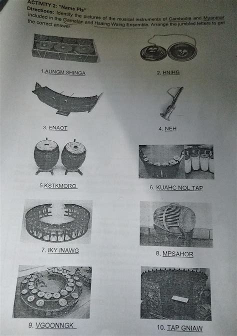 Identify the pictures of the musical instruments of Cambodia and Myanmar included in the Gamelan ...