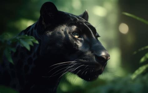 Premium Photo | A close up black panther on a rainforest jungle ...