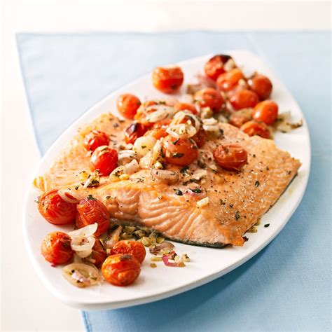 Salmon with Roasted Tomatoes and Shallots Recipe - EatingWell