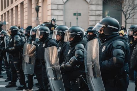 Premium Photo | Riot police confront a crowd of people protesting against police brutality and ...