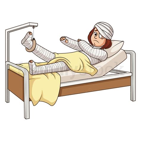 Heavily Injured Woman In Hospital Bed Cartoon Clipart Vector - FriendlyStock