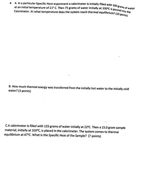 Solved In a particular Specific Heat experiment a | Chegg.com