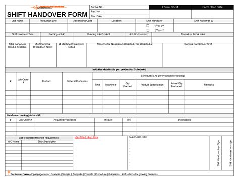 Shift Handover Form Format