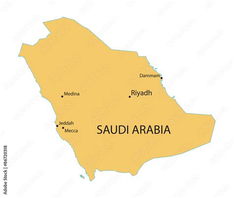 yellow map of Saudi Arabia with indication of largest cities Stock Vector | Adobe Stock