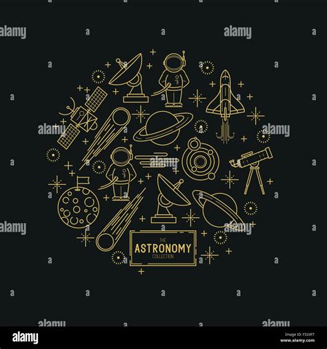 Astronomy Gold Vector Icon Set. A collection of space themed line Stock Vector Art ...