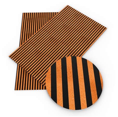 Black & Orange Stripes Vinyl Sheets Faux Leather Sheets, Halloween Synthetic Leather Sheets, Bow ...