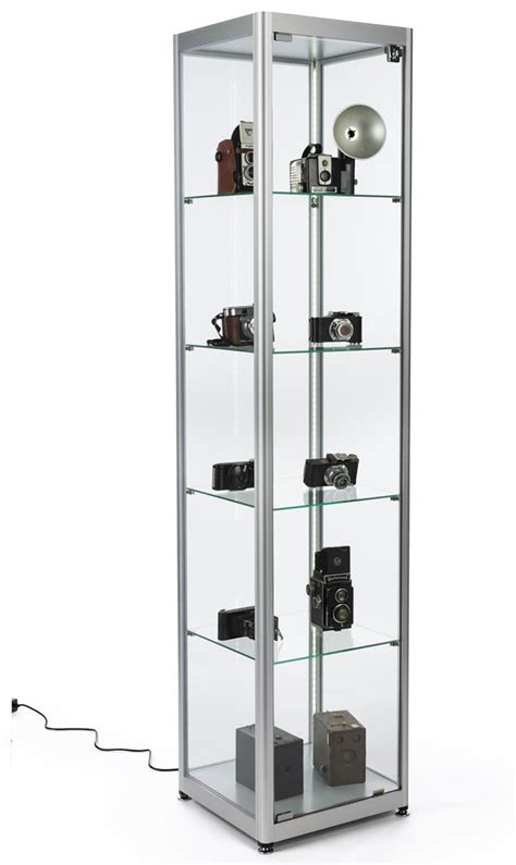 Displays2go Tempered Glass Display Tower, Side Lighting – Silver ...