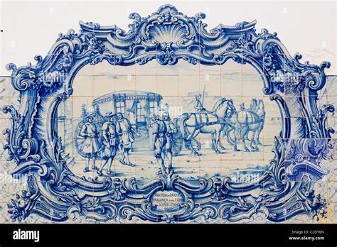 Duke of Bragança history depicted in tiles (azulejos) at Marble Museum, Vila Viçosa, Portugal ...